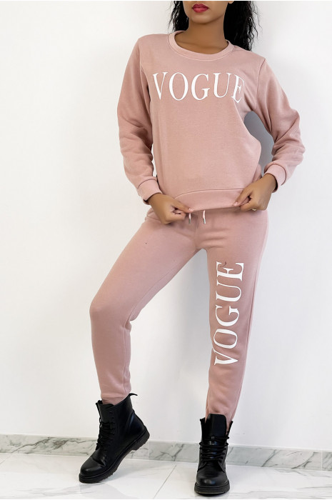 Ensemble jogging rose à inscription "VOGUE" et interrieur duveteux - 1
