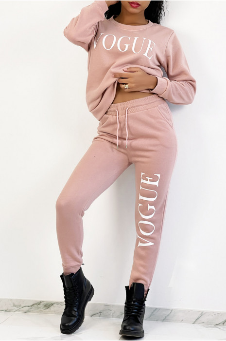 Ensemble jogging rose à inscription "VOGUE" et interrieur duveteux - 2