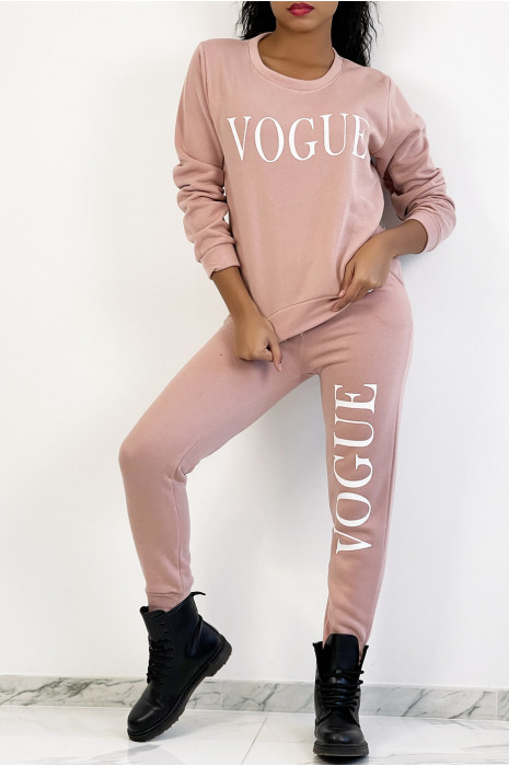 Ensemble jogging rose à inscription "VOGUE" et interrieur duveteux - 4