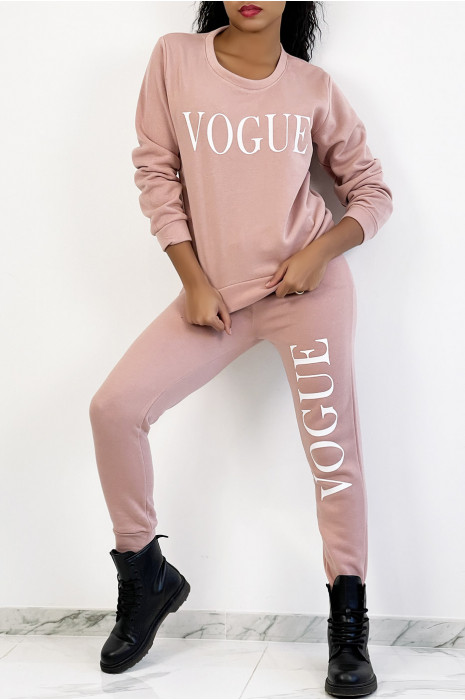 Ensemble jogging rose à inscription "VOGUE" et interrieur duveteux - 5