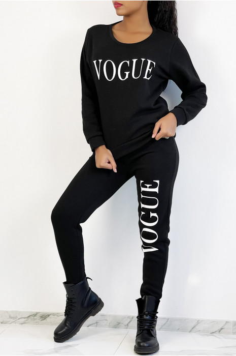 Ensemble jogging noir à inscription "VOGUE" et interrieur duveteux - 1