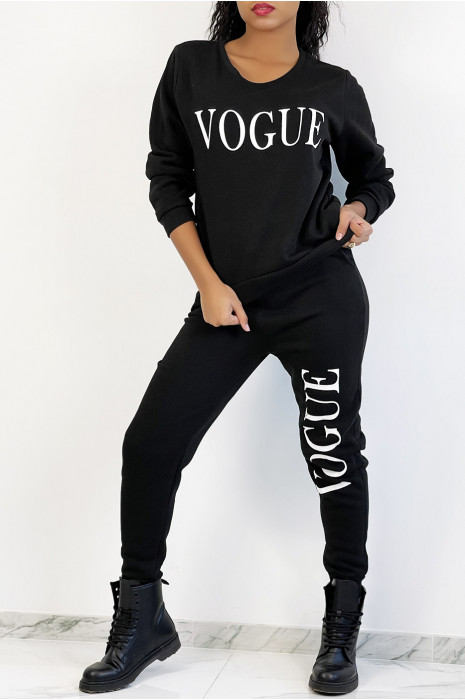 Ensemble jogging noir à inscription "VOGUE" et interrieur duveteux - 3