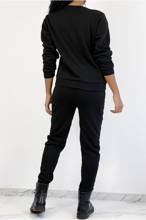 Ensemble jogging noir à inscription "VOGUE" et interrieur duveteux - 4