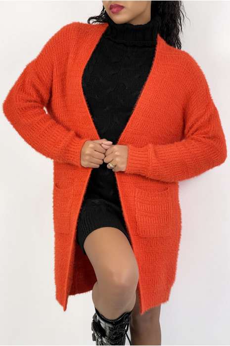 Heel zacht fel oranje oversized vest met zakken - 5