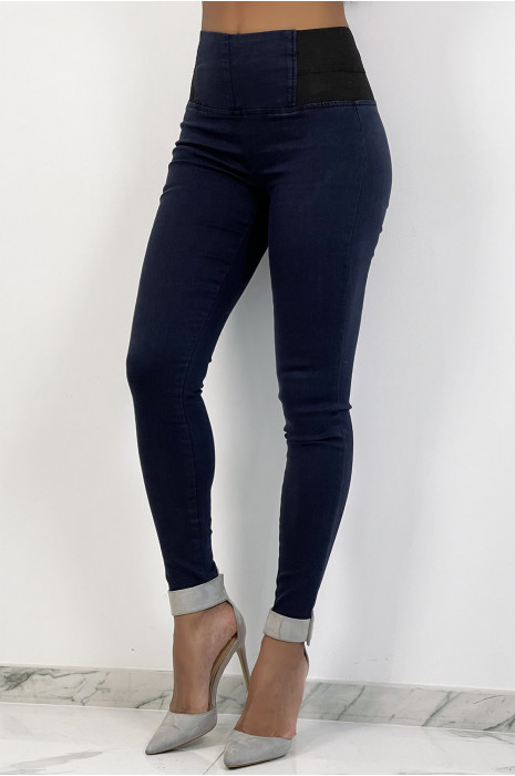 Navy Jeggings with Elastic Waist Panel - 1