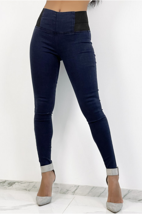 Navy Jeggings with Elastic Waist Panel - 2