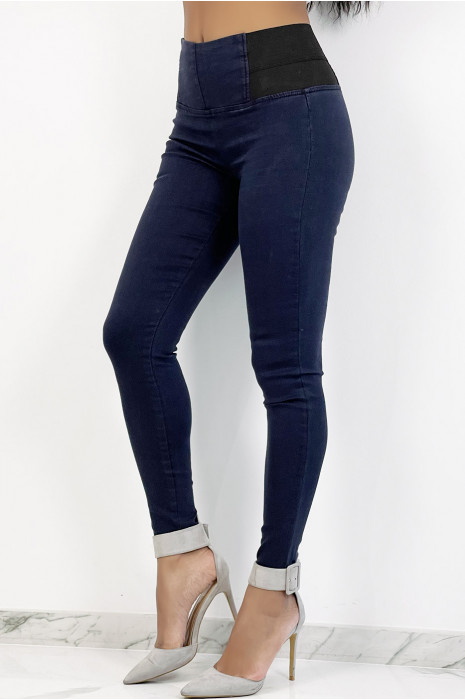 Marineblauwe jegging met elastische tailleband - 3