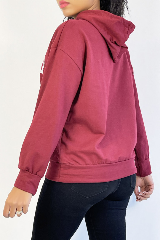 Burgundy red hoodie with squid game inspired print - 5