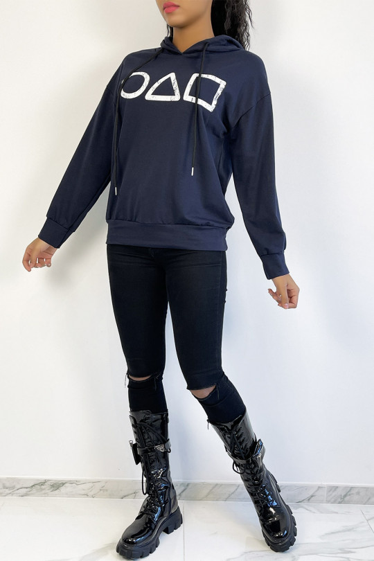 Navy blue hoodie with squid game inspired print - 1