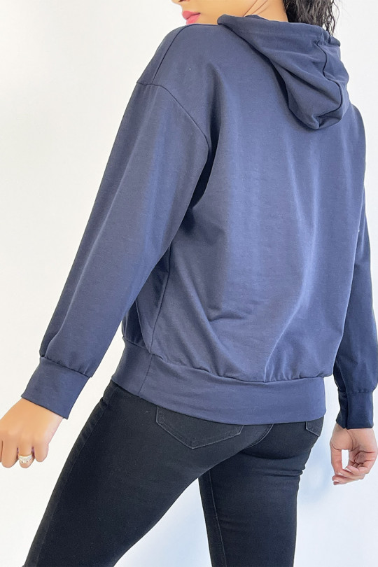 Marineblauwe hoodie met op inktvis geïnspireerde print - 6
