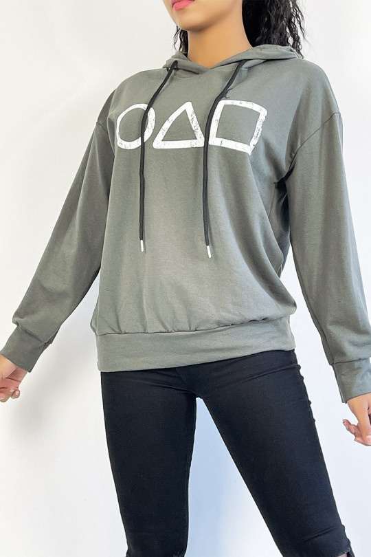 Kaki hoodie met op inktvis geïnspireerde print - 1