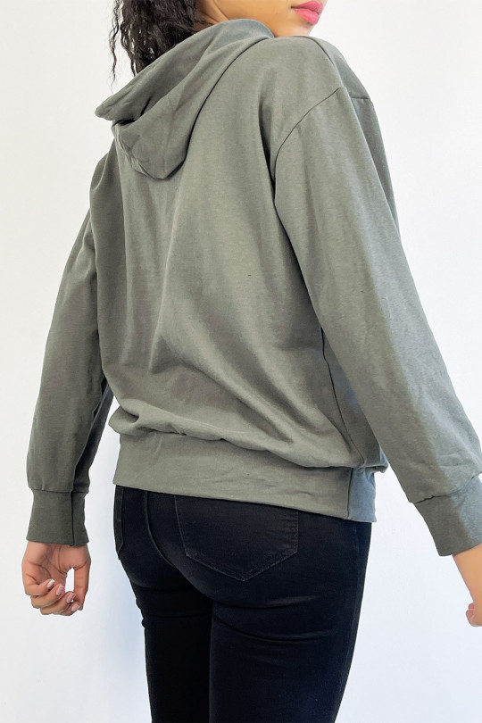 Kaki hoodie met op inktvis geïnspireerde print - 4