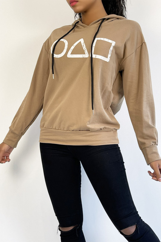 Camel hoodie met op inktvis geïnspireerde print - 3