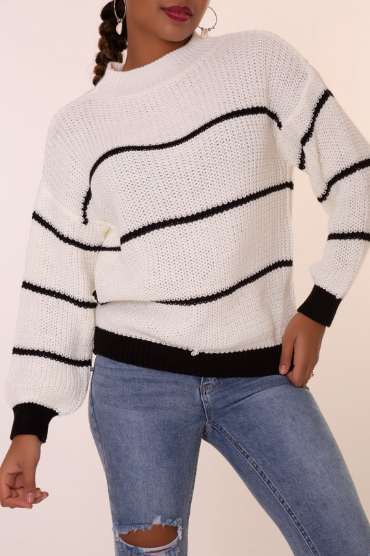 White striped chunky knit sweater - 2