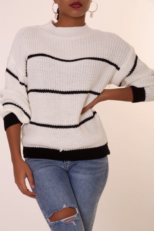 White striped chunky knit sweater - 3