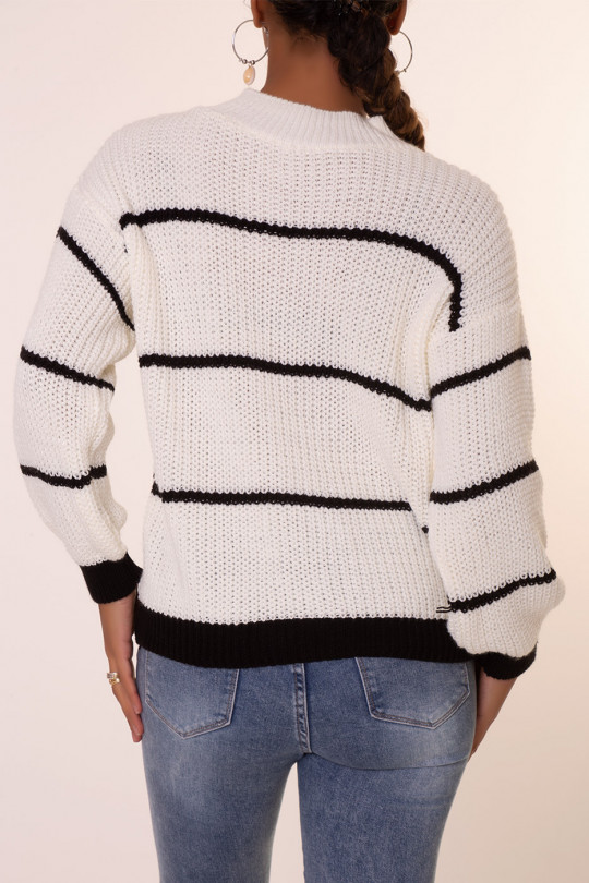 White striped chunky knit sweater - 4