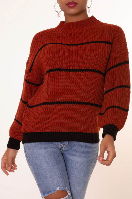 Cognac striped chunky knit sweater - 2