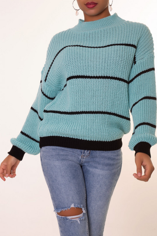 Blue striped chunky knit sweater - 2