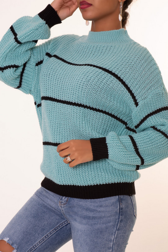 Blue striped chunky knit sweater - 3