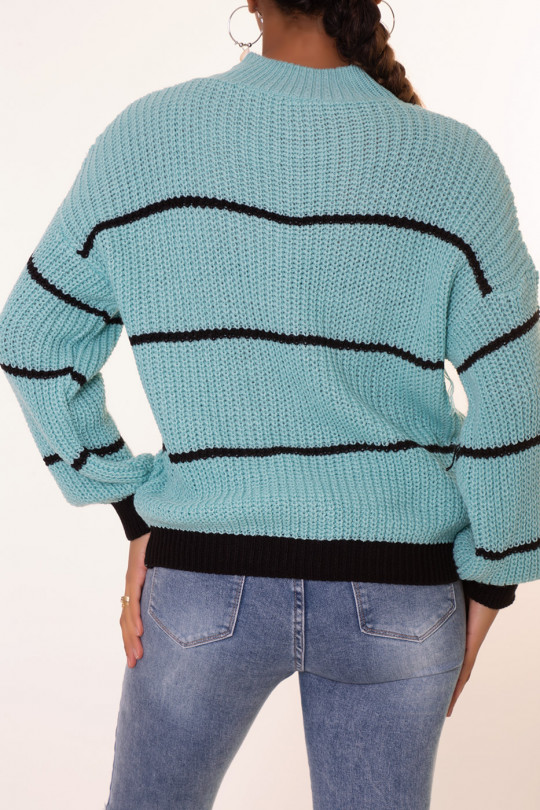 Blue striped chunky knit sweater - 4