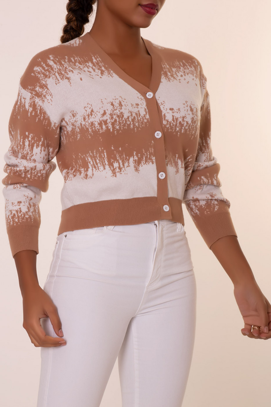 Gilet court bi-couleur beige et blanc - 5