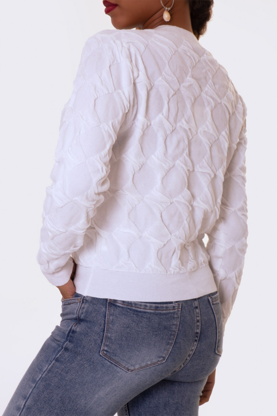 White cardigan with sale pearl buttons