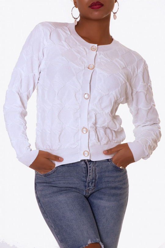 Chique wit vest met parelknopen vintage stijl - 3
