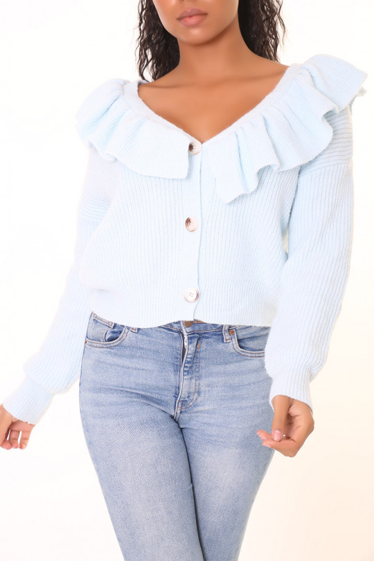 Warm and soft blue cropped waistcoat with ruffles - 2
