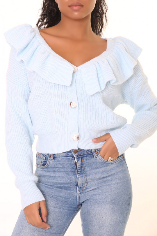 Warm and soft blue cropped waistcoat with ruffles - 5