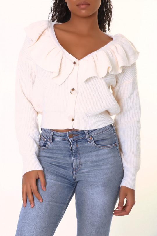 Warm and soft beige cropped waistcoat with ruffles - 5