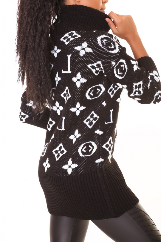 Long black luxury print turtleneck sweater - 4