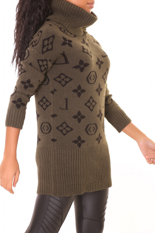 Long khaki luxury print turtleneck sweater - 4