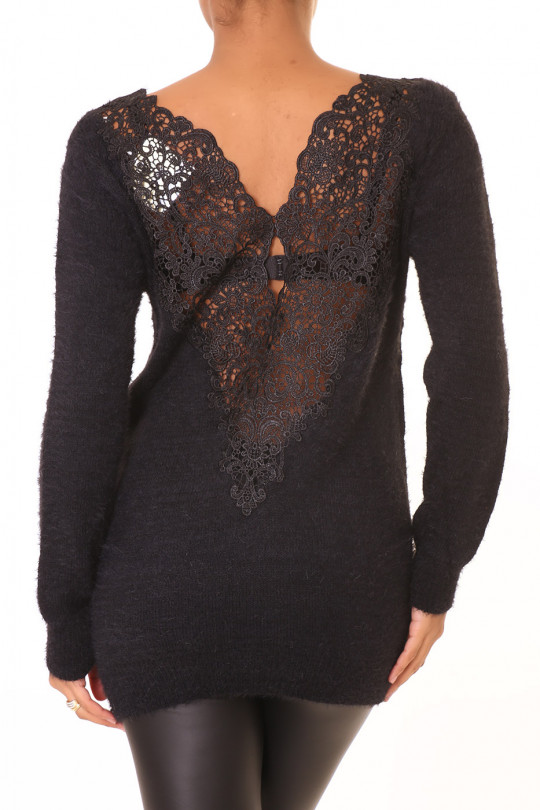 Long black tight sweater with beautiful embroidery on the back - 2