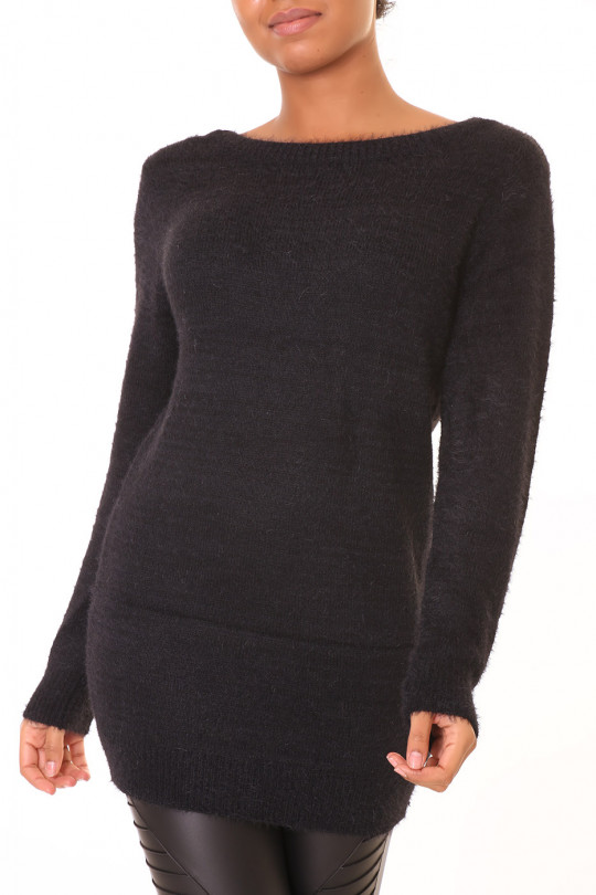 Long black tight sweater with beautiful embroidery on the back - 4