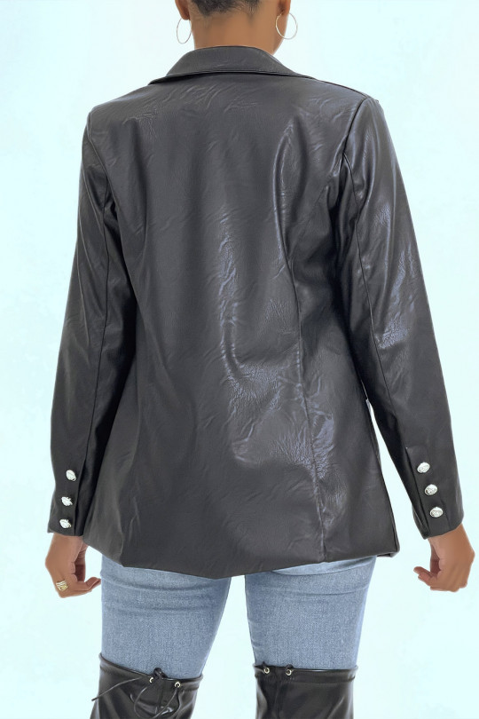 Black faux blazer jacket with pretty buttons - 3