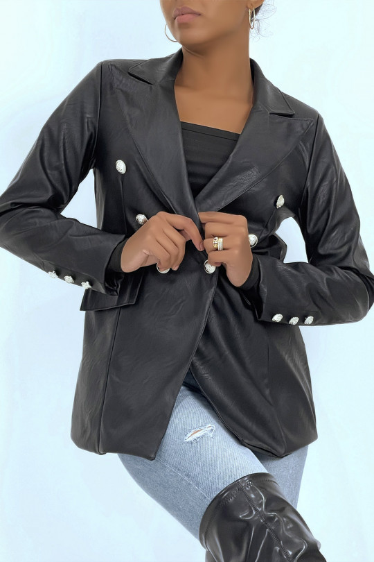 Black faux blazer jacket with pretty buttons - 6