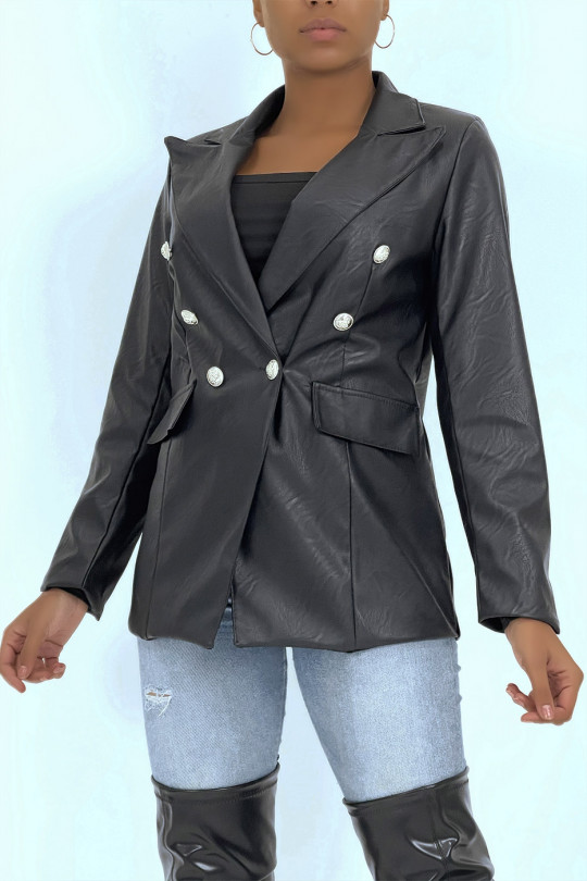 Black faux blazer jacket with pretty buttons - 2