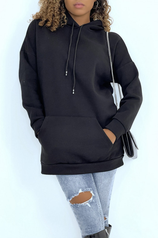 Long, very thick black sweatshirt with hood and pockets - 3