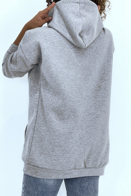Long, very thick gray sweatshirt with hood and pockets - 3