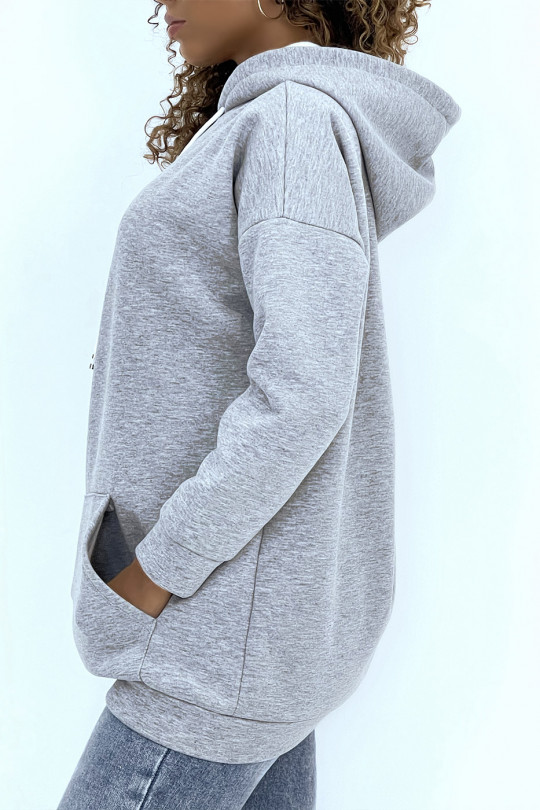 Long, very thick gray sweatshirt with hood and pockets - 4