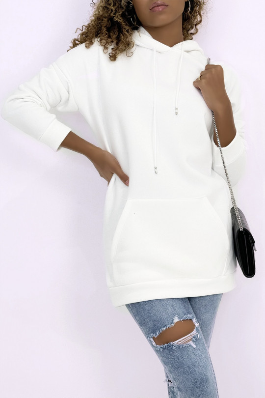 Long, very thick white sweatshirt with hood and pockets - 4