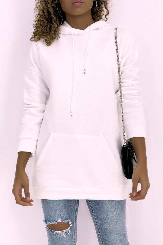 Lang, zeer dik wit sweatshirt met capuchon en zakken - 6