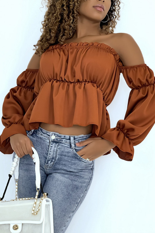 Cognac satin bustier with separate sleeves - 3