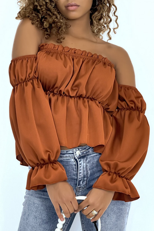 Cognac satin bustier with separate sleeves - 5