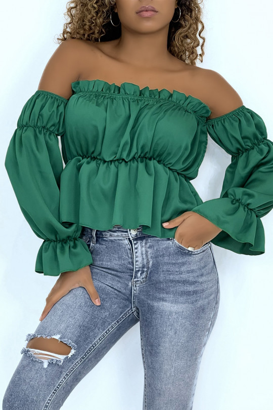 Green satin bustier with separate sleeves - 1
