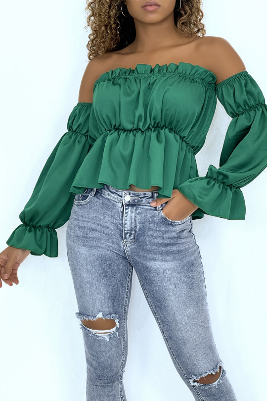 Green satin bustier with separate sleeves - 2