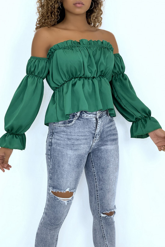Green satin bustier with separate sleeves - 3