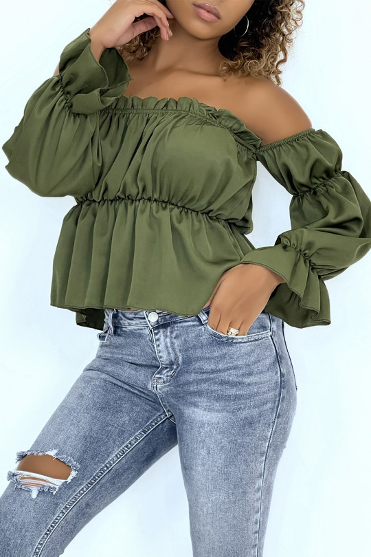 Khaki satin bustier with separate sleeves - 4