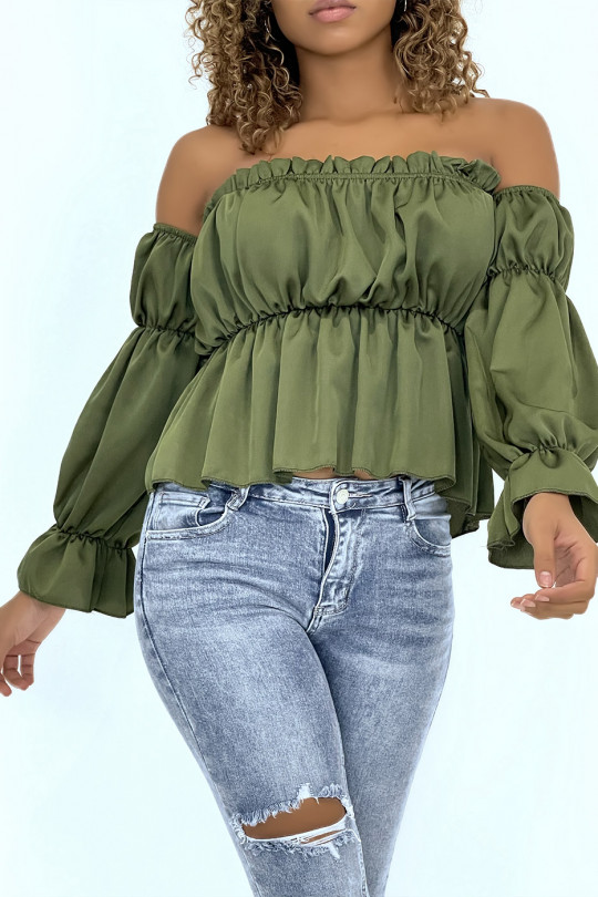Khaki satin bustier with separate sleeves - 5