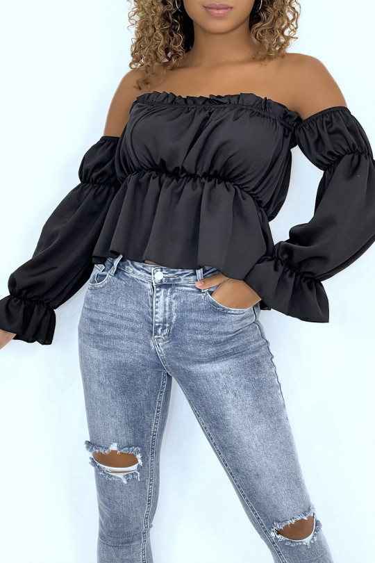 Black satin bustier with separate sleeves - 1